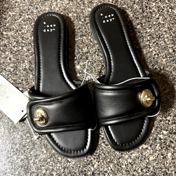 A New Day Black Slides with Gold Detail - Picture 2 of 6